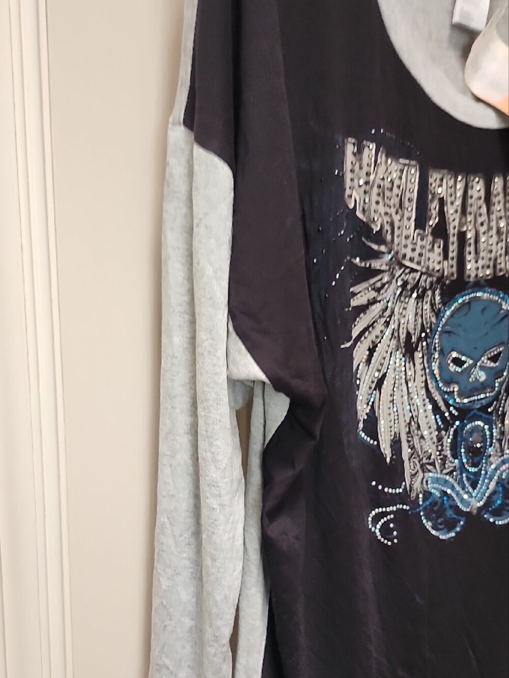 Harley-Davidson Black and Gray Long Sleeve Tee with Blue Skull Graphic - Picture 5 of 12